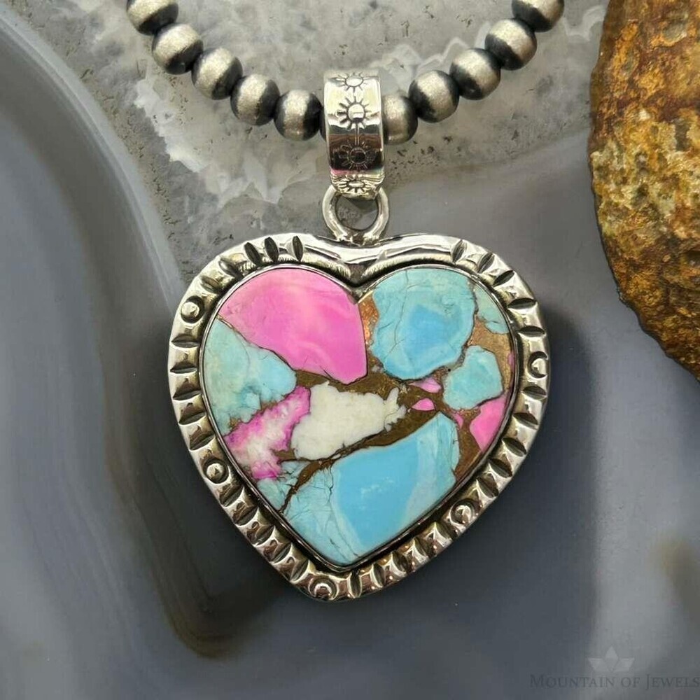 Sterling Silver Southwestern Style Cotton Candy Heart Pendant For Women #5